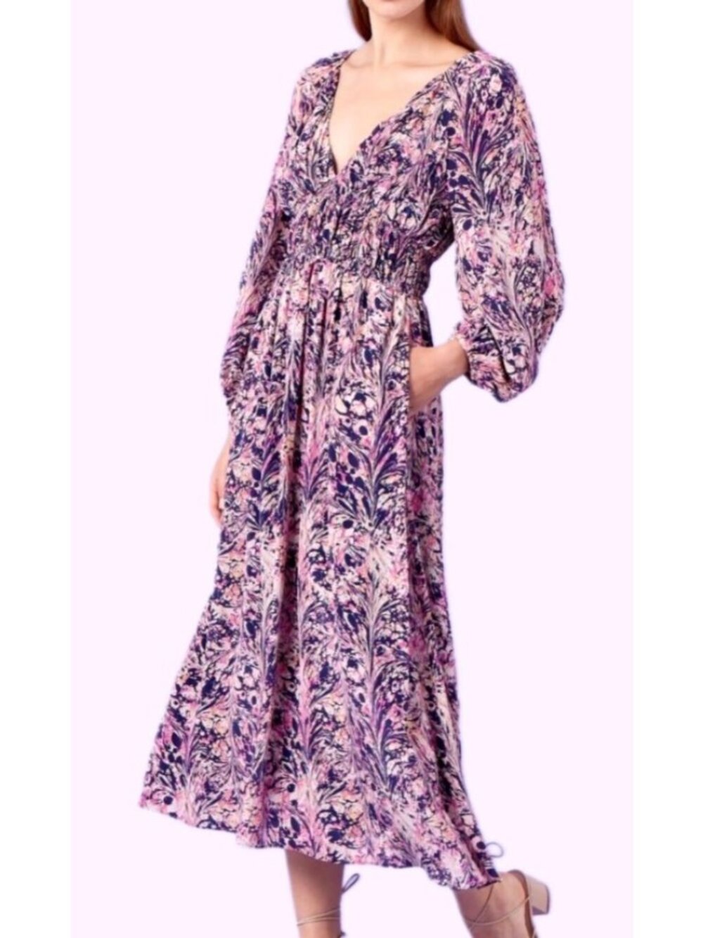 Gilner Farrar Women's Sz L Marble Splatter Long-Sleeve Maxi Dress